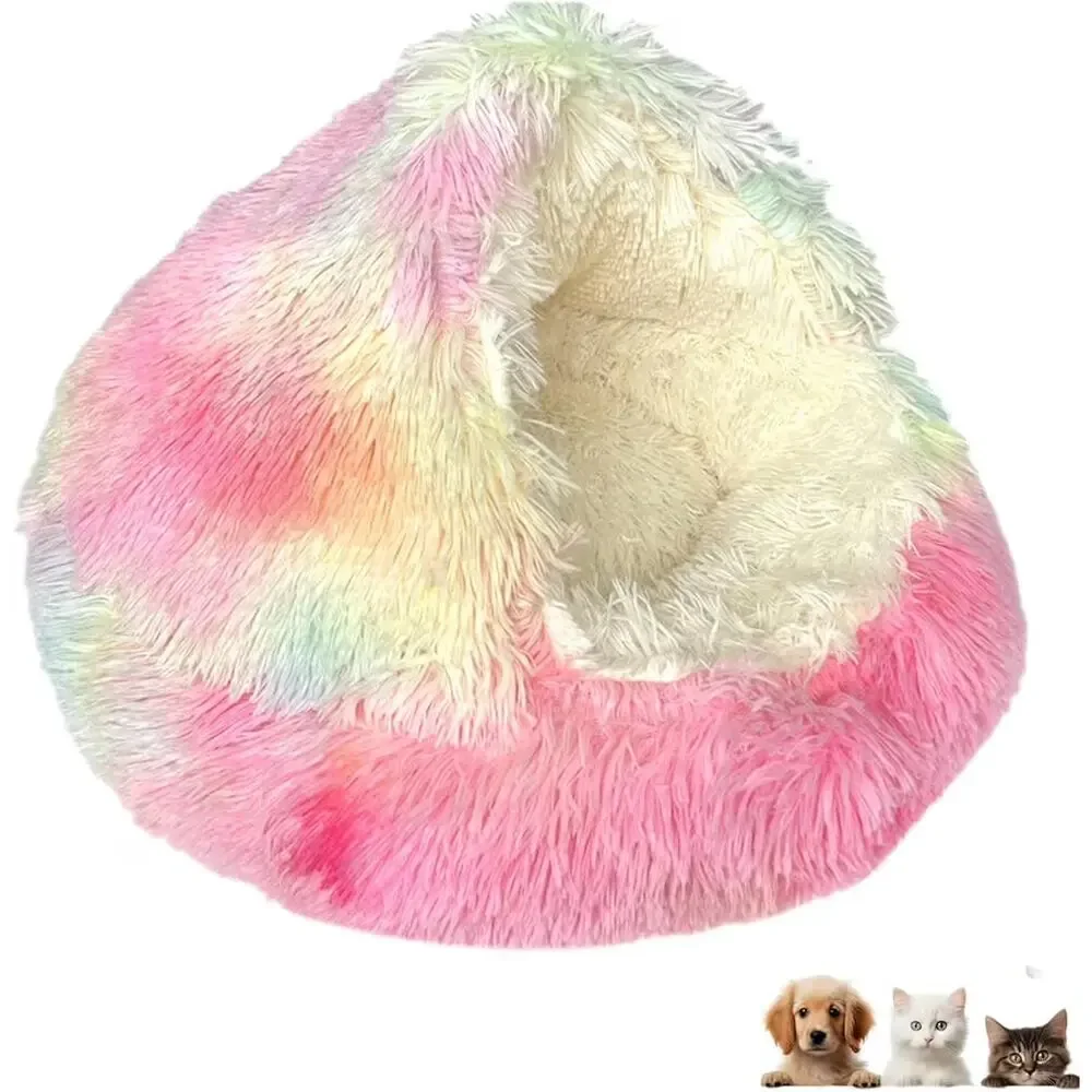 ShinHye Cat Bed Round Plush Fluffy Hooded Cat Bed